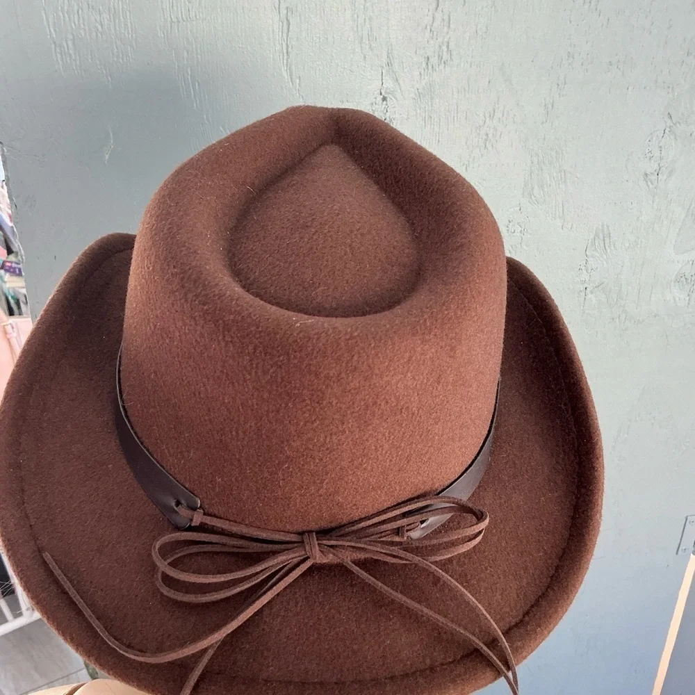 Western Cowboy Hat Brown With Star Accents Big Girls/  Women Wool Mix